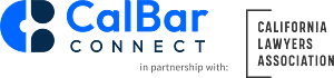 Blue and black colored logo for CalBar Connect